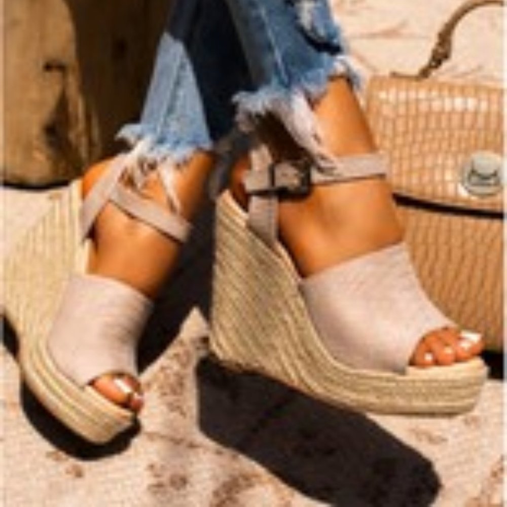 Taupe, Snake Skin, Heeled Mata Wedges